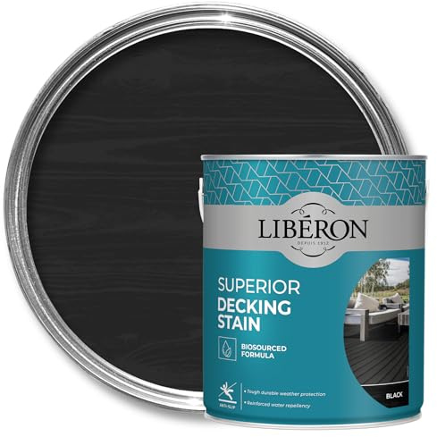Libéron Superior Decking Stain for Exterior Wood, Black, 2.5L | Biosourced formula, Durable protection from extreme weather, UV & water resistant, Anti-slip finish