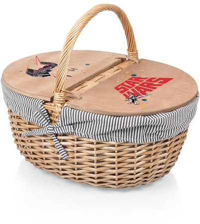 PICNIC TIME Star Wars Country Vintage Picknickkorb mit Deckel, Weiden-Picknickkorb für 2, (Marineblau & Weiß gestreift), 17,5 x 13,25 x 14,5
