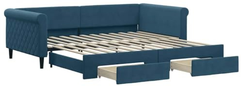 vidaXL Tagesbett Ausziehbar mit Schubladen Blau 100x200 cm Samt