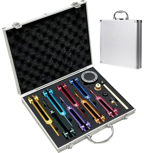 RATSTONE Stimmgabel,Stimmgabel Neurologie, 8er Set mit Sockel + 1 Silikonhämmer und Reinigungstücher, Ideale Stimmgabeln für Heilung, Chakrenheilung, Klangheilung, Anti-Kompression.