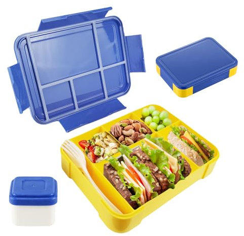 Ortviai Mini Scatole Bento per il Pranzo,1330ML Contenitore per il Pranzo per Bambini con Scomparti, Blu Giallo Portapranzo, per l'asilo e la Scuola