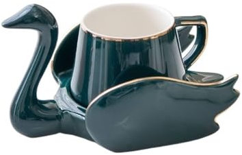 Service à Café Ensemble de soucoupe tasse à café cygne créatif avec bord en or petit mignon blanc noir vert rose tasses et soucoupes en céramique beaux cadeaux Porcelaine Anglaise ( Size : 110ml , Col