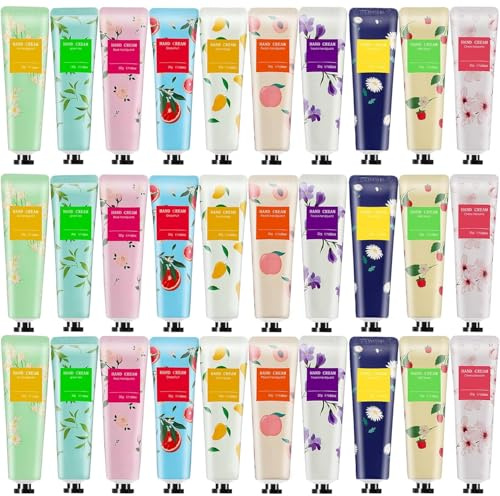 30 Pack Hand Cream Gift Set,Hand Lotion for Dry Cracked Hands,Moisturizing Hand Care Cream with Natural Plant Fruit Scented,Mini Hand Lotion Travel Size Bulk for Women Mom Girlfriend Her Wife