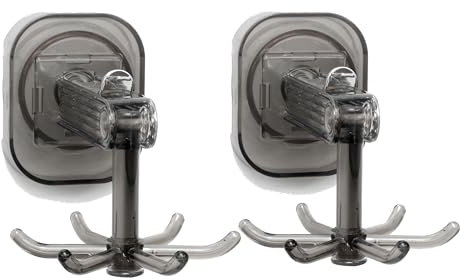 2 Stücke 360° drehbarer Haken für Utensilien Hakenleiste für Küchenutensilien, Saugnapf Haken Küchenutensilienhalter mit 6 Haken, kein Bohren Küchenhaken, für Küche/Bad/Garderobe