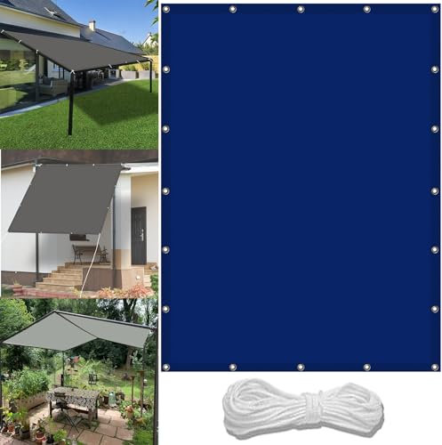 Segeltuch Wasserdicht 1.7 x 2 m Wasserdicht Sonnenschutz Balkon Reißfest UV-Schutz nach Mass Polyestergewebe Mit Seil Schattenspender für Gewächshaus/Hinterhof, Dunkelblau