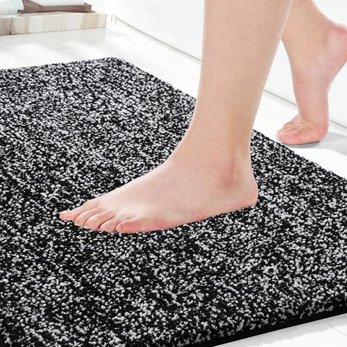 Yimobra Rutschfester Badezimmerteppich Extra weich und bequem Wasserabsorbierende, Dicke und maschinenwaschbare Badematte Flauschig für Dusche und Badewanne, Schwarz&Weiß, 92 x 61 cm