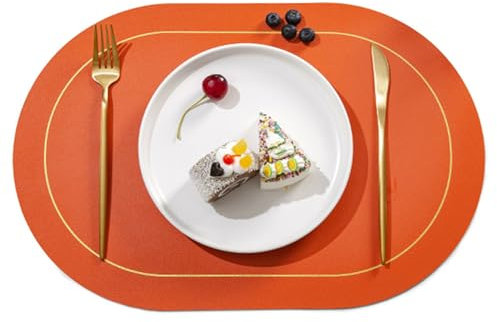 CULASIGN PU Leder Tischsets Platzsets, Abwaschbar Wasserdicht 45x30 cm Kunstleder Lederoptik Platzdecken für Hause Küche Restaurant Party Decor (Orange,4 Stück)