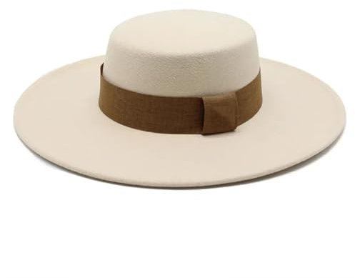 Unisex breite Krempe Derby Top Hats Vintage Filzhut, beige, 6 7/8-7 1/8