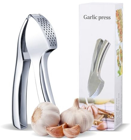 XIKAYA Premium Knoblauchpresse - Robust, langlebig und hochglanzpoliert Müheloses Zerkleinern von Knoblauch und Ingwer - Kein Sch?len erforderlich Ideal auch für kleine Zutatenstücke