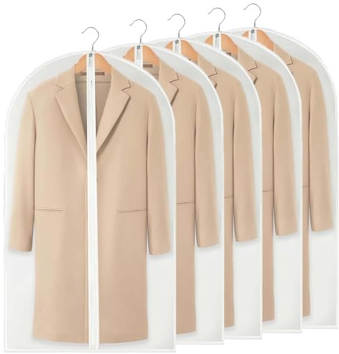 SHUOHONG 5 Pezzi Custodie per Abiti con Cerniera, 60 x 120 cm Buste per Vestiti, Impermeabile Copriabiti Antipolvere, Copri Abiti da Armadio, Copriabiti da Armadio per Smoking, Giacca (C)