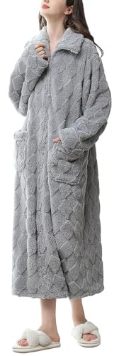 Ansenesna Bademantel Damen Flauschig Lang Winter Bademantel Damen mit Reißverschluss Fleece Bademäntel Kuschelig Warm Plüsch Schlafanzug Frauen Kuschel Elegant Bathrobe Flauschiger Morgenmantel