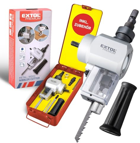 Extol Premium Nibbler-Stichsäge-Kombi-Aufsatz für Bohrmaschinen I Blechknabber & Stichsäge All-in-One-Bohraufsatz-Set I Vielseitiger Aufsatz für präzise Schnitte I für Blech, Kunststoff, Papier & Holz