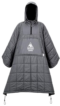 OneTigris camping poncho filt med 3 m Thinsulate isolering, vattentät filt varm, med stora fickor, bärbar filt med huva för utomhus, vandring, resor (grå)
