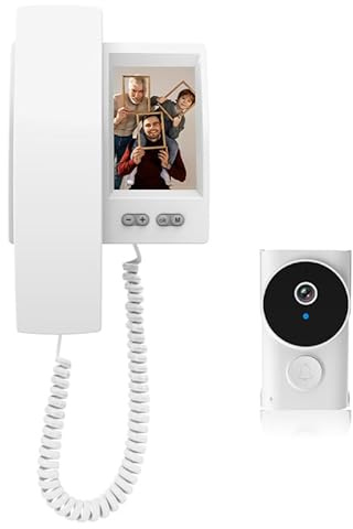 1080P Drahtlose Video Türklingel mit Kamera IP44 Zwei-Wege-Audio Türklingel mit 3,5 Zoll IPS Bildschirm kein WLAN nötig Retro Interphone Infrarot-Nachtsicht hohe Lautstärke Sicht: 35° Türklingel –Weiß