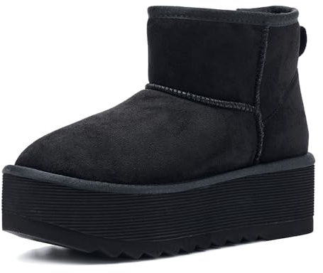 Shenduo Femme Bottes à Plateforme Cheville, Bottines d'Hiver Doublure Chaude Noir D9378 40EU