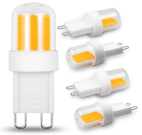 TZHILAN G9 Light Bulb Dimmable 2W Replace 20W 25W Halogen Equivalent,3000K Soft Warm White, AC120V T4 Bi-pin Led Bulbs for Chandelier Pendant Wall Home Lighting,220LM,360 Deg,5Pack
