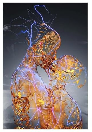 Baibexing Cuadro Abstracto De Retrato De Metal Con Beso De Amante Dorado, Pintura En Lienzo, Arte De Pared, Carteles E Impresiones Para La Decoración Del Hogar De La Sala De Estar 40X50Cm Sin Marco