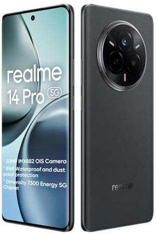 realme 14 Pro 5G Smartphone 12+512GB,Fotocamera 50MP IMX882 OIS,processore Dimensity 7300,Display Curvo Vision 120Hz 6,77'',Batteria Titan 5260mAh,Nero