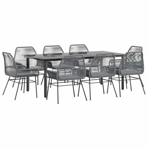vidaXL Matgrupp för trädgården med dynor 9 delar grå polyrotting glas, utomhus matgrupp, trädgård matmöbler, trädgård matbord och stolar