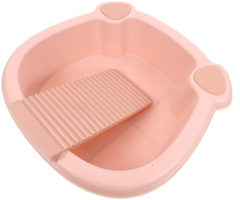 VALICLUD Kleines Waschbecken zum Wäschewaschen mit Integriertem Waschbrett aus Kunststoff Abnehmbares Waschbrett Rosa Praktisch für Heimgebrauch und Kleine Wohnungen