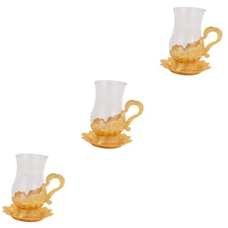 GLEAVI 3sets Retro Tea Cup Set Glass Coffee Mugs Set Afternoon Tea Cup Drinking Dinnerware Comfortable Handle
