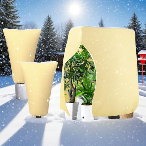 Winterschutz für Pflanzen, 3 Stück Frostschutz Pflanzenschutz, Wiederverwendbare Gefriersichere Pflanzentasche mit Reißverschluss und Ziehseil, 120*80cm * 2 Stück, 120*180cm *1 Stück