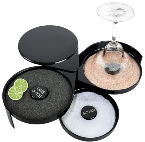ATPEAM 3-Tier Bar Glass Rimmer for Margarita and Cocktail Bartender Tool | Margarita Salt Rimmer Set with Sponge, Salt Tajin Sugar Rimmer Lime Juice Tray Container, Drink Glass Rim Station