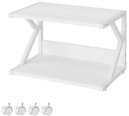 Garden 4 you 2 Tier Desktop Printer Stand,Under Desk Printer Trolley, Multi-Purpose Printer Cart Organizer,Wooden Storage Shelf with 4 Wheels for Folders,Books,for Fax Machine,Home Office (White)