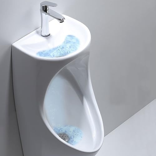 Urinale für Männer, auslaufsicher, mit Wasserhahn und Waschbecken, Keramik-Urinal zur Wandmontage für Erwachsene, ideal für Badezimmer, Hotels, Einkaufszentren und öffentliche Toiletten