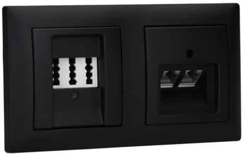 Busch-Jaeger Busch-balance SI Set: Rutenbeck Anschlussdose 136104070 UAE-Cat.6A iso-8/8 Up 0 + Zentralscheibe + TAE Dose 3x6 NFN Up0 rw + Zentralscheibe + 1722-915 2-fach Rahmen Schwarz Matt