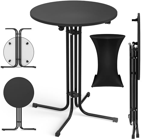 XIELOUS Stehtisch klappbar Bistrotisch, Klappbarer Runder Stehtisch Mit Abdeckung, Wetterfest Für Gärten, Bistro, Hochzeiten Und Outdoor Anlässe, schwarz