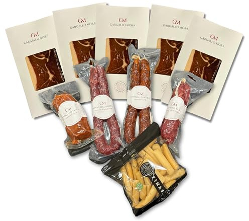 Jamón reserva loncheado 5 x 150 g + embutidos - longaniza de Aragón - chorizo artesano dulce - salchichón de pueblo - sobrasada cular y picos de pan - Lote de productos artesanos ideal para regalar