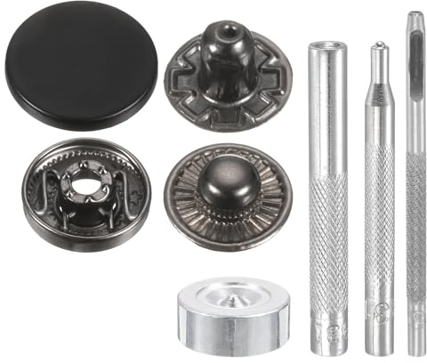 QUARKZMAN 24 Set Lederschließen Kit 20mm Durchmesser 70mm Länge Schwarz | Messing Druckknopf, Metall Druckknöpfe Mit 4 Installationswerkzeugen für Mantel Tasche Leder Marine Boot Segeltuch