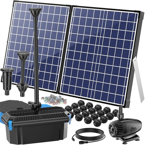 Biling Bomba solar para estanque de 50 W con filtro, 2100 L/H con 3 boquillas y regulador de caudal, cable de 8 m para estanque de jardín, pequeño estanque de peces, fuente de agua, respetuoso con el
