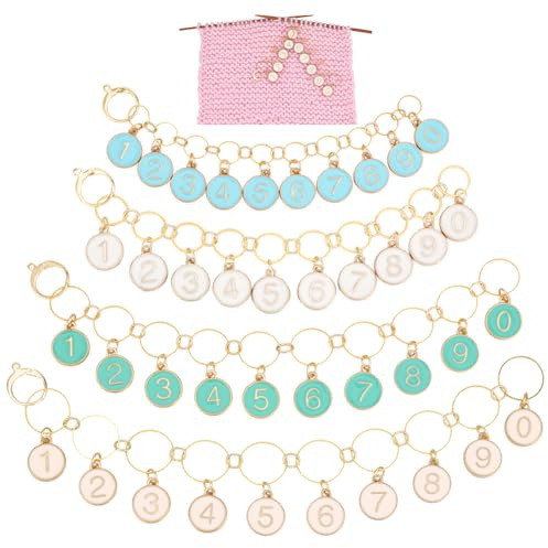 BENECREAT 4 Sets Alloy Enamel Number 0~9 Knitting Row Counter Chain and Pendants, Number Counting Stitch Markers for Knitting Weaving Sewing Crochet Stitch Markers