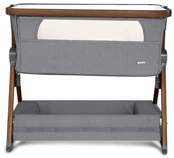 Kiddies Kingdom Amana FirstSleep Luxury Baby Bedside Crib, 5 Height Positions, Tilt Position, Breathable Mesh, Storage Basket, baby cribs for newborn 0-3years, bed side crib for baby (Grey)