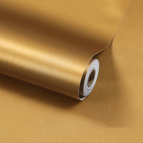 Selbstklebende Goldtapete, 40 x 500 cm, Metallic-Gold, abziehbare und aufklebbare Tapete in Edelstahloptik, Vinylfolie, selbstklebende Möbelabdeckung für Wohnzimmer, Badezimmer, Schränke, Küche