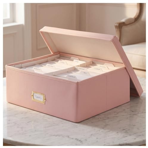 INMAKER Fotobox Aufbewahrungsbox PU Leder, Fotoaufbewahrung 10x15 cm, Rosa | Dekorative Bilderbox für 1700 Fotos, Trennwände für Ordnung, stabiler Boden für sichere Archivierung, stilvoll Erinnerungen