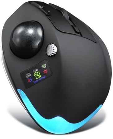 Goshyda Mouse Trackball Wireless, Mouse a Scorrimento Silenzioso per Giochi, Display LCD a Colori Integrato, 8000 DPI Regolabile, 8 Pulsanti Programmabili, Retroilluminazione RGB (BLACK)