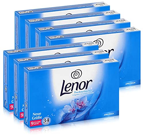ZKMAGIC Lenor Trocknertücher Aprilfrisch 34 Tücher - Wäschepflege im Trockner (7er Pack, Patchouli, Rose)