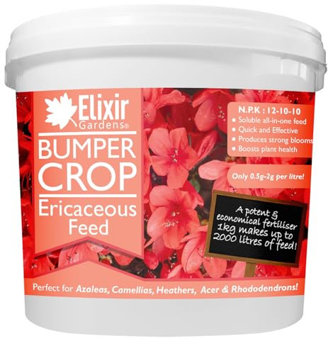 Elixir Gardens Bumper Crop Ericaceous Feed Fertiliser - NPK 12-10-10+ 4 | Plant Food for Azalea, Magnolia, Rhododendron & Camellia | Available from 1kg - 20kg | 5kg Resealable Tub