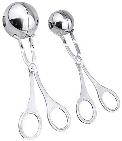 Meatball Scoop Ball Maker EPRHY Stainless Steel Meat Baller Tongs 2PCS Cake Pop Maker Meatball Scooper Cake Pop Scooper Melon Baller Rice Dough Ice Tongs for Kitchen Tools