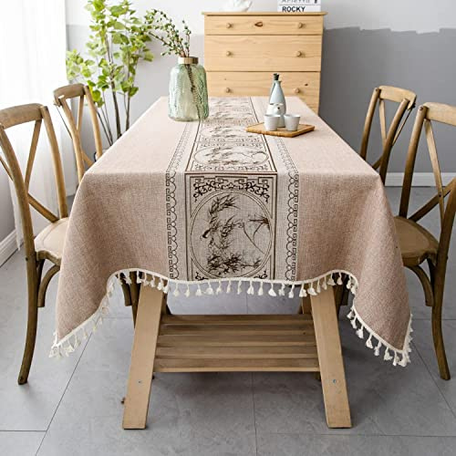 Pahajim Tischdecke Quadratisch Baumwolle Leinen Tischdecke Boho Abwaschbare Tischtuch Quasten Design für Outdoor Garten Home Küche Speisetisch (Braun,140 x 140 cm)