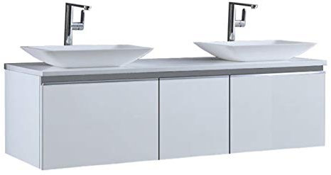 StoneArt Badmöbel Set Mineralguss Waschbecken Waschschale Aufsatzwaschbecken und Unterschrank Waschtisch Einzel- oder Doppelwaschbecken Milano ME-1600pro-1 weiß 160cm