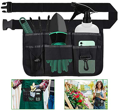 KBNIAN Cintura Porta Attrezzi da Giardino con 5 Tasche Borsa Porta Attrezzi con Cintura Regolabile Cintura Portautensili Professionale Borsetta Porta Attrezzi Cinture per Utensili Regolabile in Nylon