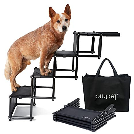 PiuPet Hundetreppe klappbar - Mobile Auto-Einstiegshilfe für große und kleine Hunde, hochwertige, Wasserabweisende PVC Hundeleiter für Sicherheit und Komfort