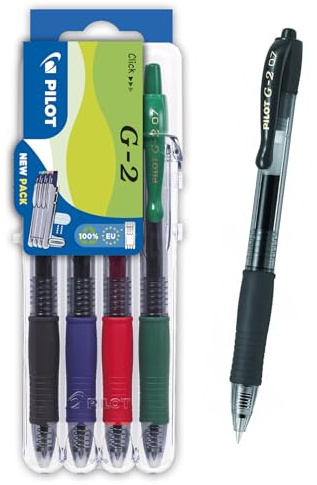 Pilot Pen 2605S4E - Gelschreiber G2, 4er Set, schwarz, rot, blau und grün