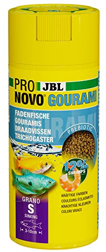 JBL PRONOVO GOURAMI GRANO, huvudfoder för guramis, fiberfisk och labyrinter från 3–10 cm, fiskfodergranulat, klickdoserare, storlek S, 250 ml