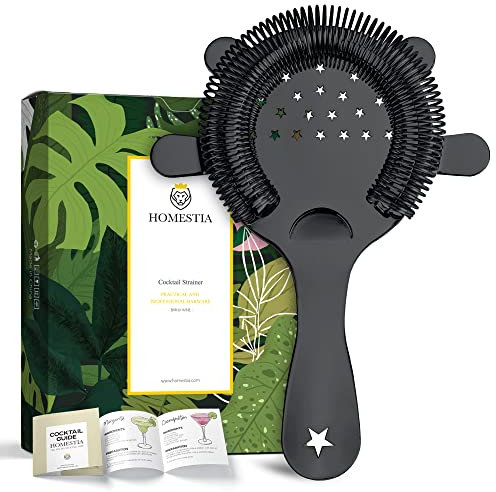 Homestia Passoire à cocktail pour boissons en acier inoxydable 304 à 4 broches Hawthorne pour barman, passoire à boisson pour shaker Boston et passoire à martini, noir