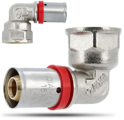 Pressfitting Winkel 90° Grad PEX Bogen 16 mm x 1/2 Zoll Innengewinde für Aluverbundrohr Verbundrohr Mit Dichtungsringe Oring | Heizungs- Sanitär- Trinkwasserinstallation | 10 Bar